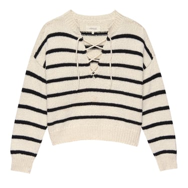 The Sea Stripe Lace Up Pullover - Cream/Black