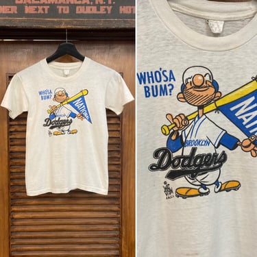 Vintage 1950’s Brooklyn Dodgers Baseball Cotton T-Shirt, Walt Ditzen Cartoon Artist, 50’s Tee Shirt, Vintage Clothing 