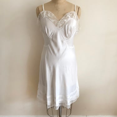 White Satin and Lace Dress Slip - 1950s 