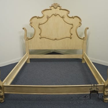 PULASKI FURNITURE Off White Painted Antiqued Contemporary French Provincial King Size Bed 
