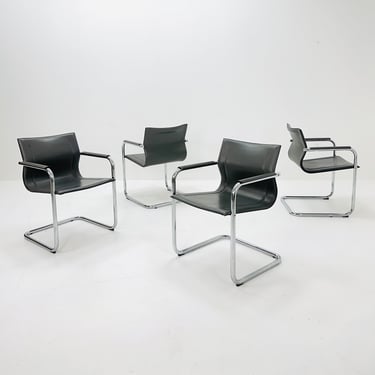 Set of 4 Italian Cantilever MG15 leather Armchairs by Matteo Grassi, 1970s 