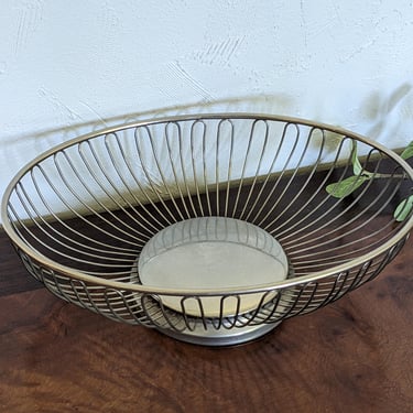 Vintage Silver Metal Wire Oval Basket Bowl 