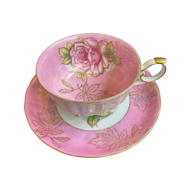 Royal Halsey Lusterware Rose Tea Cup and Saucer 