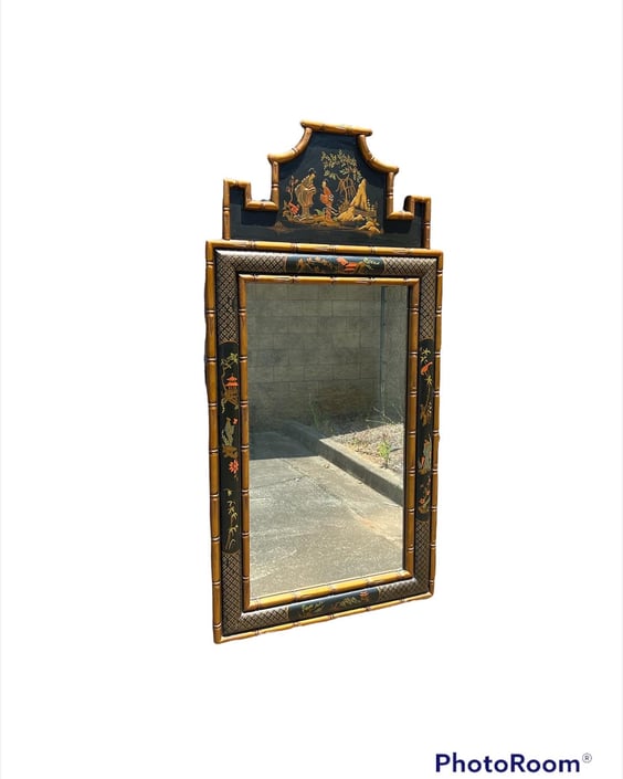 Large vintage chinoiserie Asian pagoda mirror with beautiful details 