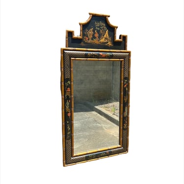 Large vintage chinoiserie Asian pagoda mirror with beautiful details 