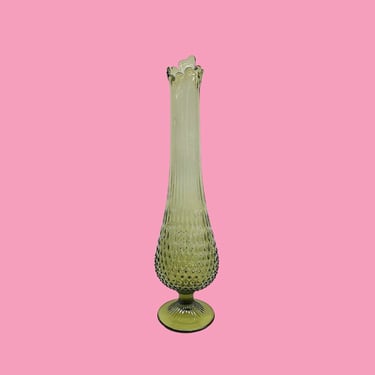 Vintage Fenton Swung Vase Retro 1960s Mid Century Modern + Colonial Green + Glass + 18.25" Tall + Hobnail + Footed + Home Decor + Decoration 
