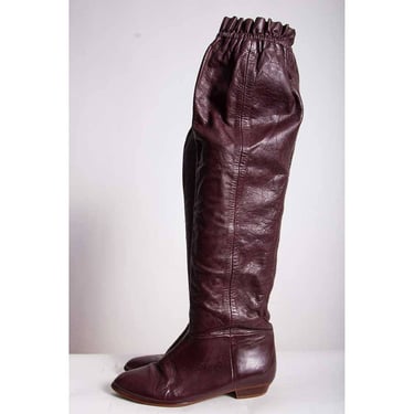 Vintage leather over the knee boots / 1980s burgundy leather tall flat boots size 6 