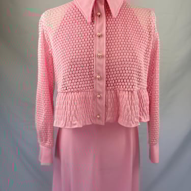 1970s Pink Polyester Halter Dress with Jacket 