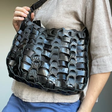NWT Danish Handmade Leather Purse Woven Black Adjustable Crossbody Unique Sustainable Aida Handbag Octopus Denmark 