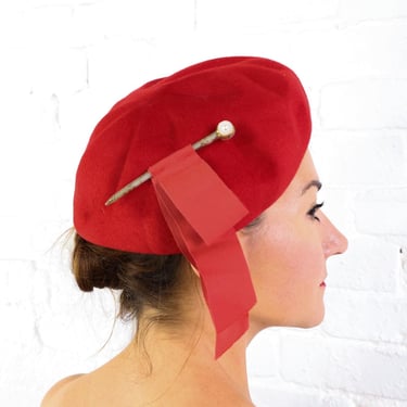 1950s Red Beret Hat | 50 Red Wool Beret | Henry Pollack 