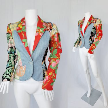 1970's Patchwork Denim Floral Jacket I Blazer I Sz Med Knapp I Topsy Turvy 