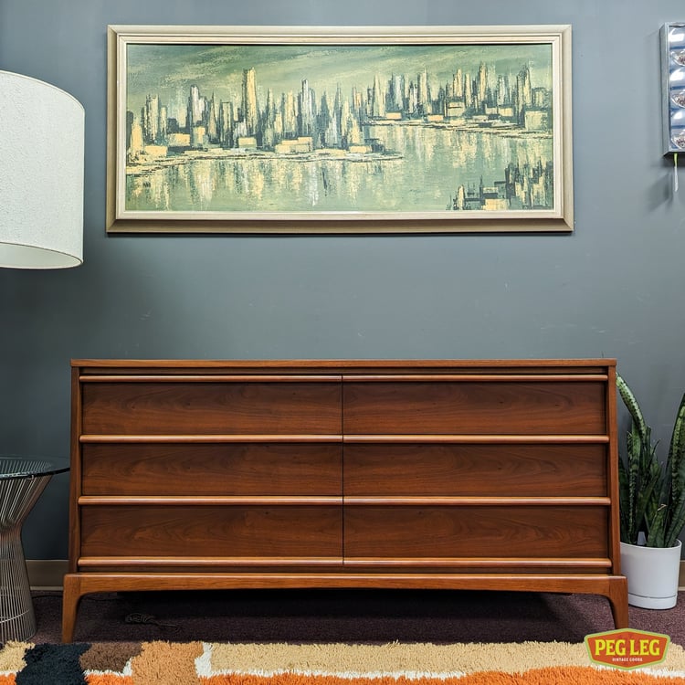 Mid-Century Modern walnut 6-drawer dresser from the Rhythm collection by Lane