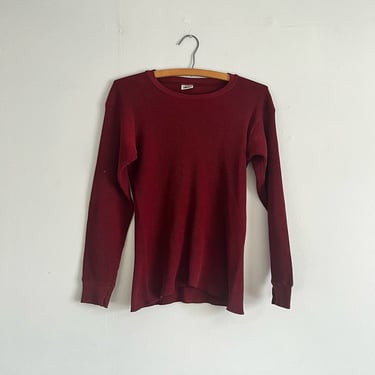 Vintage 80s Maroon Colored Waffle Knit Thermal Size M 