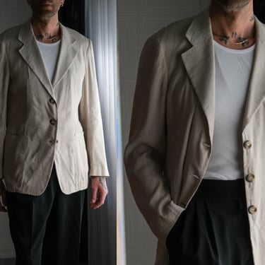 Vintage 90s Giorgio ArmaniI Linen Blend Textured Stripe Unstructured Three Button Blazer | Made in Italy | 1990s Armani Designer Mens Jacket 