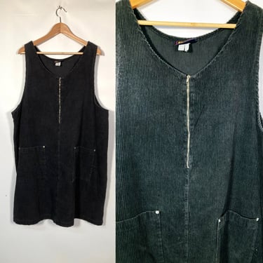 Vintage 90s Plus Size Black Corduroy Jumper Mini Dress Size 3X 