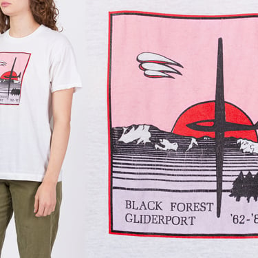 80s Black Forest Gliderport Airfield Shirt - Men's Medium, Women's Large | Vintage White Aircraft Graphic T Shirt 