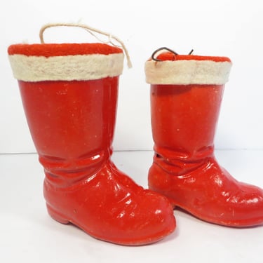 Vintage Composite Santa Claus Christmas Boots Candy Holders -  Paper Mache Santa Claus Boot Candy Holders 