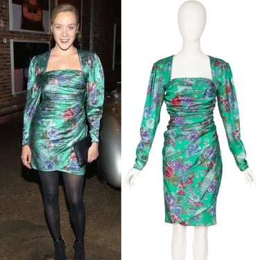 emanuel ungaro green dress EMANUEL UNGARO Silk Cocktail Dress with Coat Size 8 – The Paper Bag Princess main image 1