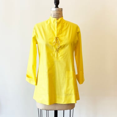 Vintage 80s Saks Fifth Avenue Bright Yellow Popover Blouse Nautical Topper M 