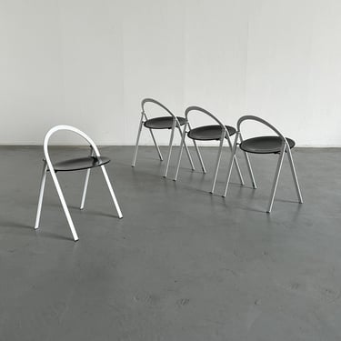 Set of 4 Postmodern Sculptural Folding Chairs by Giorgio Cattelan for Cidue, Lacquered Metal, Italy 1970s 