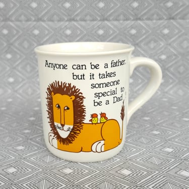 70s 80s Lion Dad Mug - Anyone can be a father, but it takes someone special to be a Dad - Birds - JSNY Taiwan - Vintage Coffee Cup 