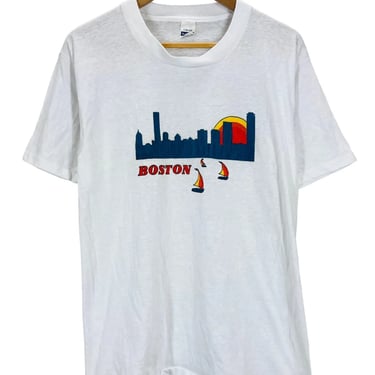 Vintage 80s Boston Skyline Waterfront Soft Thin 50/50 T-Shirt Fits Medium