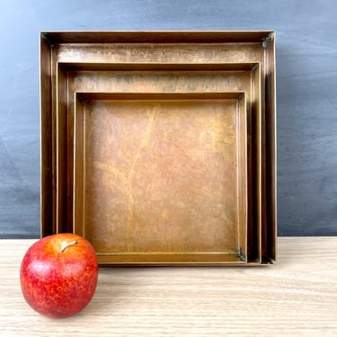 Square copper graduated trays - set of 3 - artisan made 