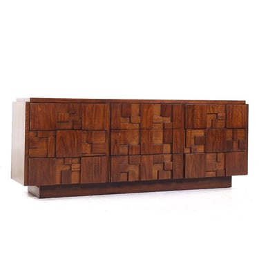 Lane Staccato Mid Century Brutalist Walnut Lowboy Dresser - mcm 