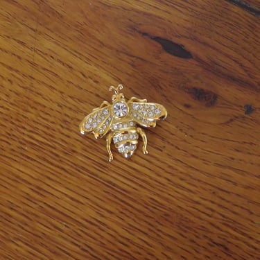 Vintage Swarovski Signed Bumble Bee Brooch Rhinestone Gold Tone Lapel Pin 