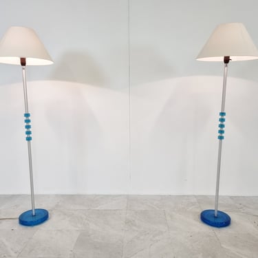 Pair of blue glass floor lamps by Carl Fagerlund for Orrefors, 1960s - scandinavian floor lamps - vintage glass floor lamps 