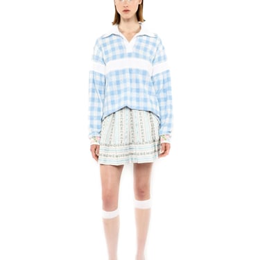 Anna Sui Gingham Terry Long Sleeve Top - Baby Blue