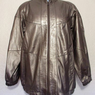 Vintage 1980s Dero by Rocco D'Amelio Metallic Gold Leather Jacket, Large Women, dolman sleeves 