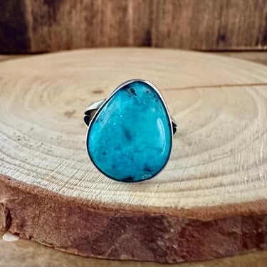 OCEAN BLUE Sterling Silver Ring | S/S Royston Turquoise | Scott SKEETS Navajo Made | Native American Southwestern Jewelry | Size 8 