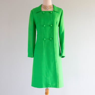 Fabulous 1960's Lime Green Dress & Coat Set Florence Sisman Collection / ML