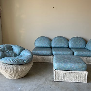 Vintage Coastal Palm Beach Woven Wicker Patio Furniture Set - 3 Pieces 