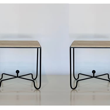 Pair of Large 'Entretoise' Travertine End Tables or Night Stands by Design Frères