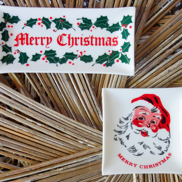 Vintage Christmas cookie plate for Santa, choose small rectangular or square red, white, green MCM 50s or 60s Xmas eve tray 