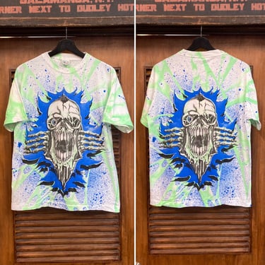 Vintage 1980’s -Deadstock- Skull Skeleton New Wave Skate Surf Cotton T-Shirt, 80’s Tee Shirt, Vintage Clothing 