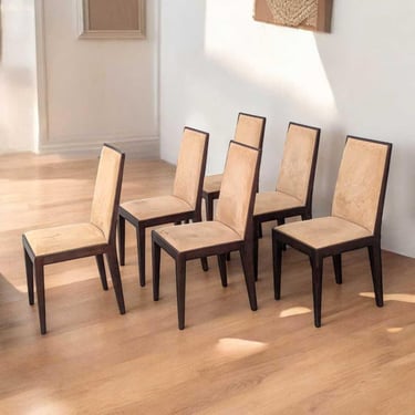 Six Dining Chairs – Elegant Wooden Dining Chairs, Modern, Contemporary, Faux Suede, Comfortable Seating 
