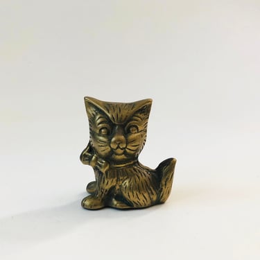Vintage Brass Cat with Bow 