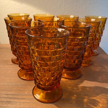 Set of 10 Indiana Colony Whitehall Amber Vintage 60’s Iced Tea Glasses Tumblers 