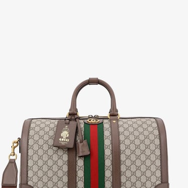 Gucci Men Gg Supreme Fabric And Leather Duffle Bag