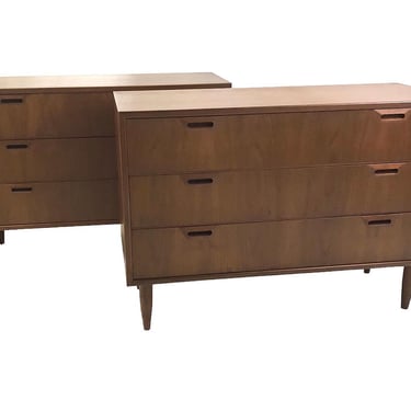 1960s Scandinavian Mid Century Modern Pair Walnut Dressers / Bedside Cabinets Denmark