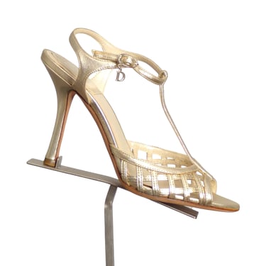 CHRISTIAN DIOR- Gold Leather Woven Sandals, Size 35.5