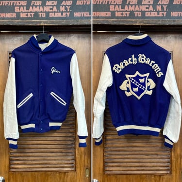 Vintage 1980’s 1950’s Style”Beach Barons” Car Club Hot Rod Varsity Jacket, 50’s Vintage Clothing 