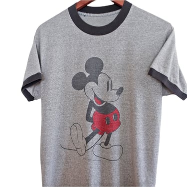 Mickey Mouse t shirt / 70s t shirt / 1970s Tropix Togs Mickey Mouse grey ringer t shirt Medium 
