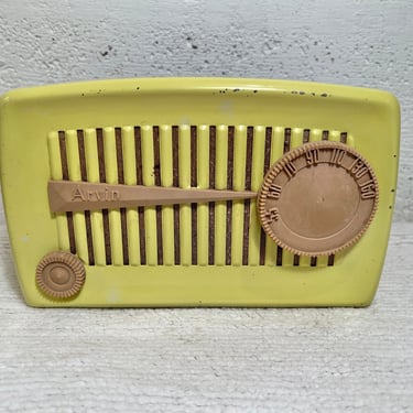 Yellow 1954 Arvin Radio, Model 840T, Elec Restored, Metal Case 