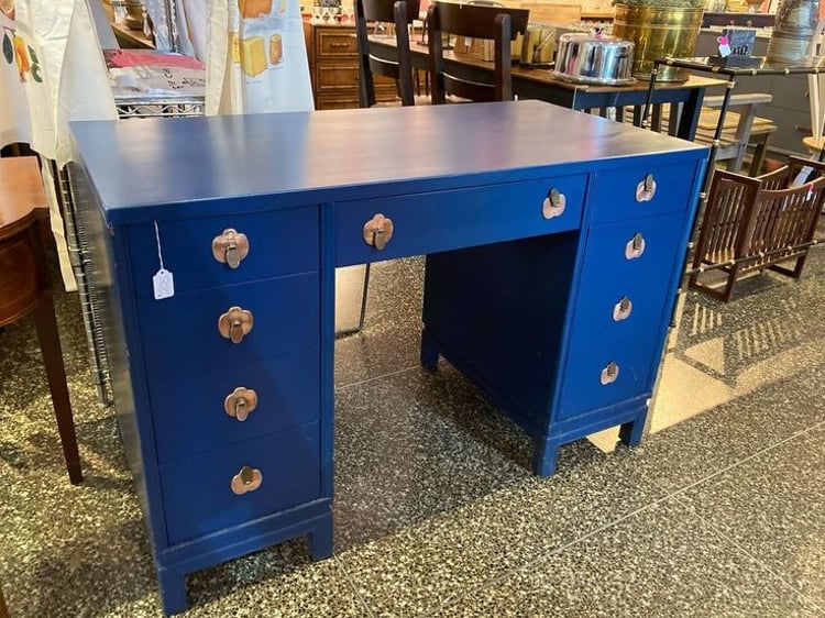 Blue painted 8 drawer desk! Not perfect. 46” x 23” x 30.5”