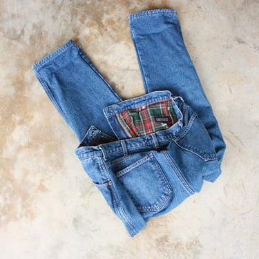 80s 90s Lands End Plaid Flannel Lined Jeans 33 Waist 