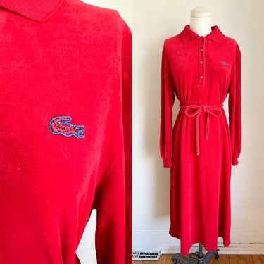Vintage 1960s Lacoste Red Velour Dress / M-L 